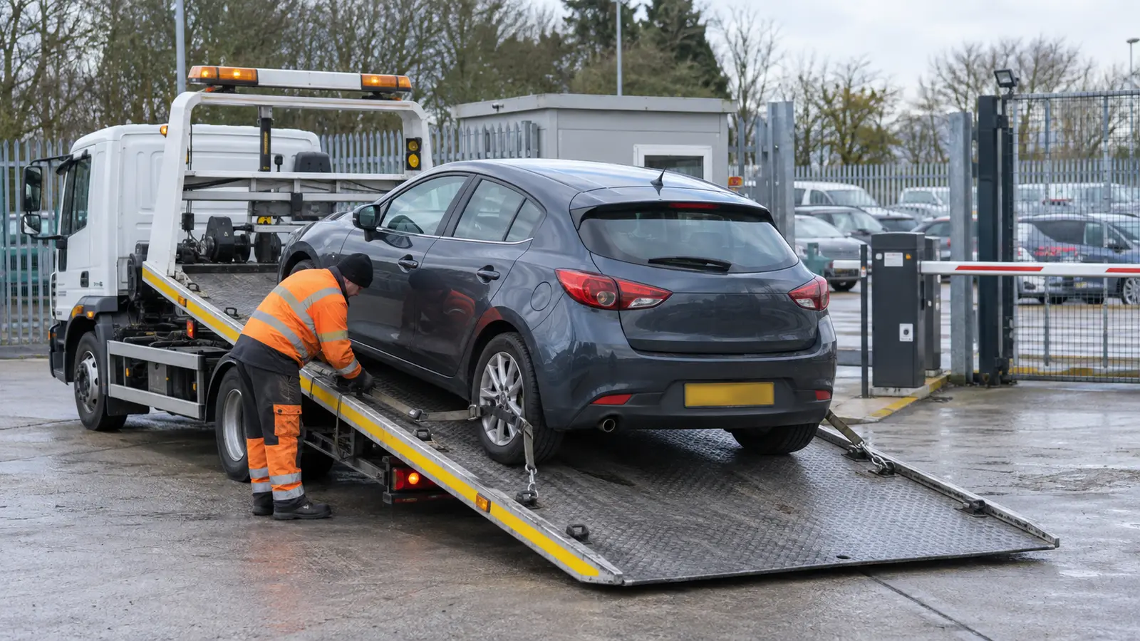 A car being loaded safely onto a recovery vehicle